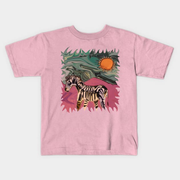 Zebra on Mars Kids T-Shirt by distortionart